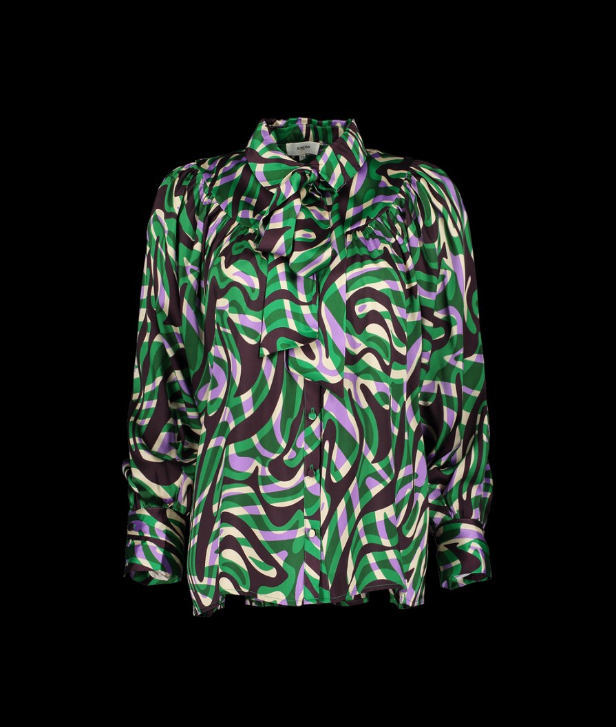 Women Suncoo Tops | Lahsen Arty Print Fluid Blouse - Green