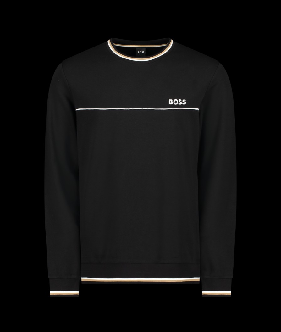 Men Boss Bodywear Boss | Core Loungewear Contrast Stripe Crew Sweat Top - Black