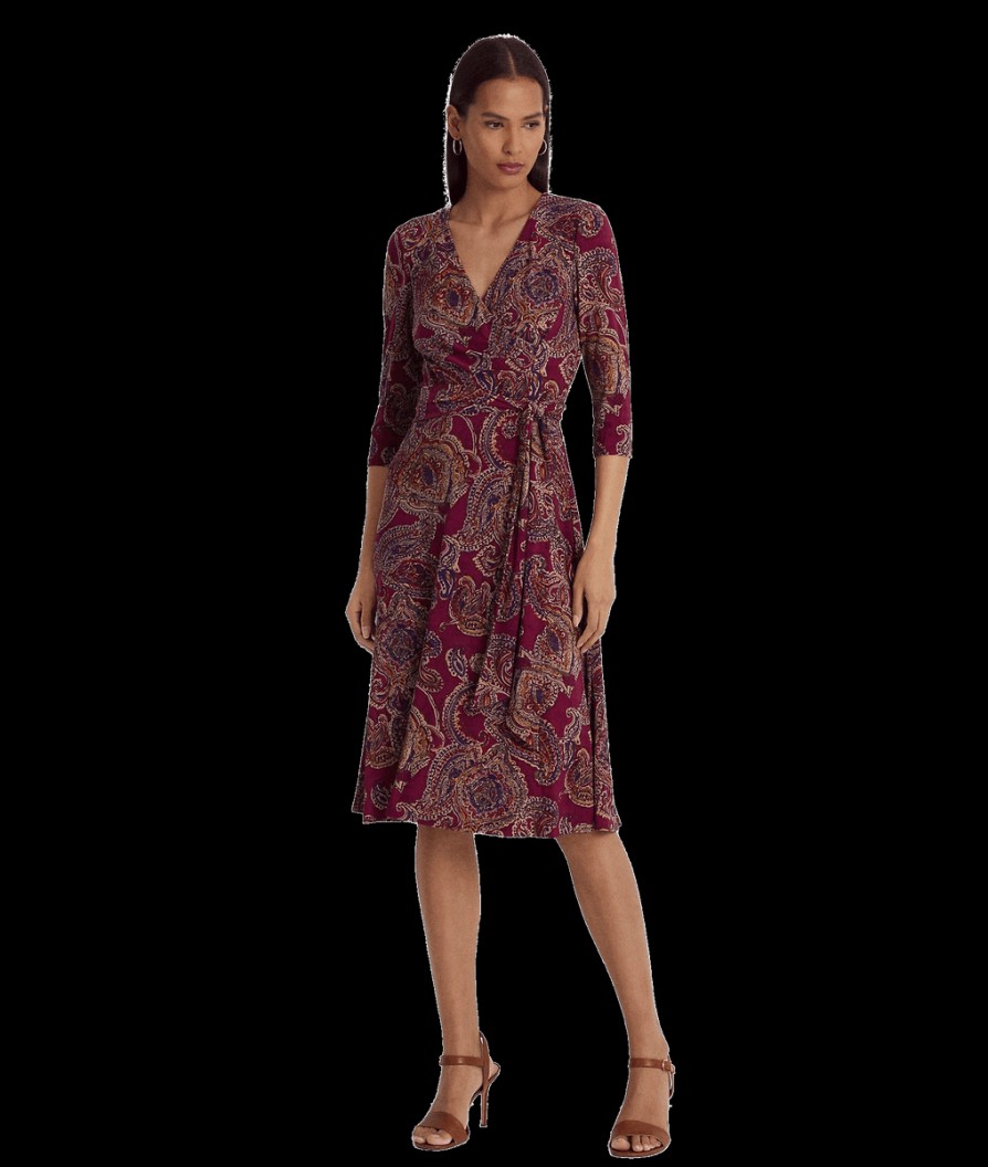 Women Lauren by Ralph Lauren Lauren By Ralph Lauren | Paisley Surplice Jersey Dress - Burgundy Multi