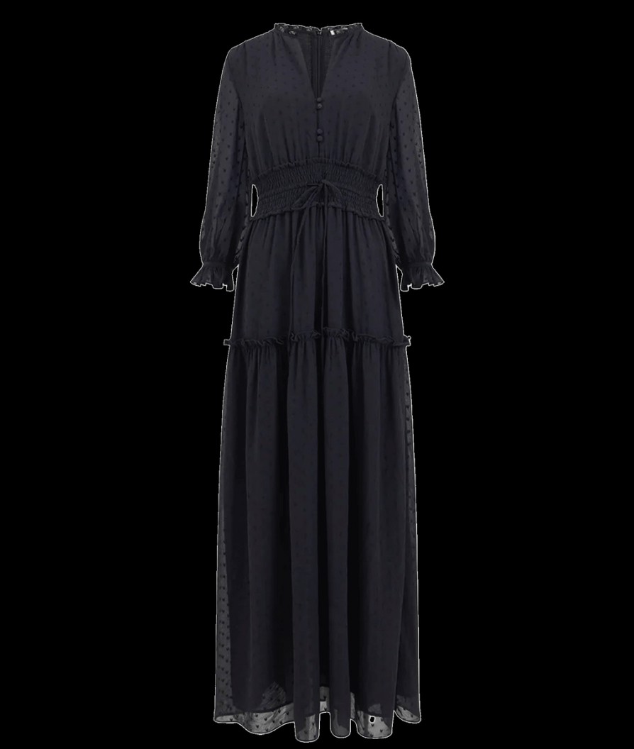 Women Great Plains Great Plains | Heart Dobby Long Sleeve Maxi Dress - Black