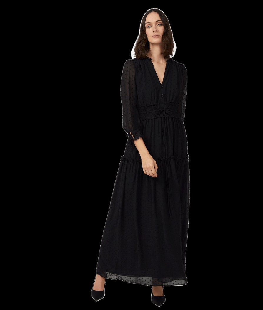 Women Great Plains Great Plains | Heart Dobby Long Sleeve Maxi Dress - Black