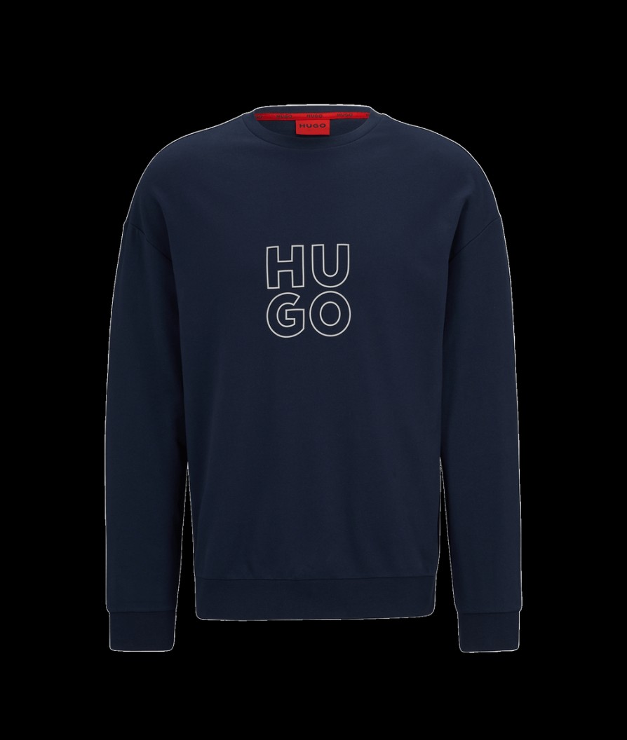 Men Hugo Hoodies & Sweatshirts | Cotton Terry Sweatshirt - Navy