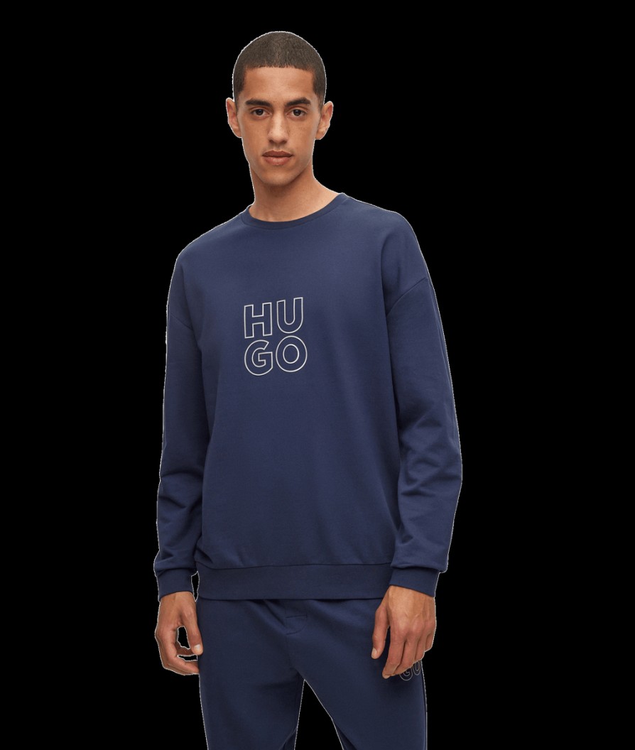 Men Hugo Hoodies & Sweatshirts | Cotton Terry Sweatshirt - Navy