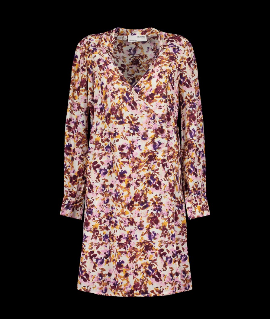 Women Selected Femme Dresses | Wrap Floral Print Dress - Snow White