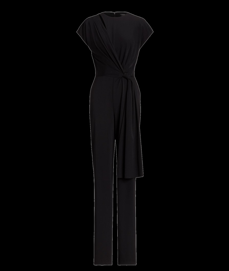 Women Lauren By RL Jumpsuits & Playsuits | Tie-Front Jersey Wide-Leg Jumpsuit - Black