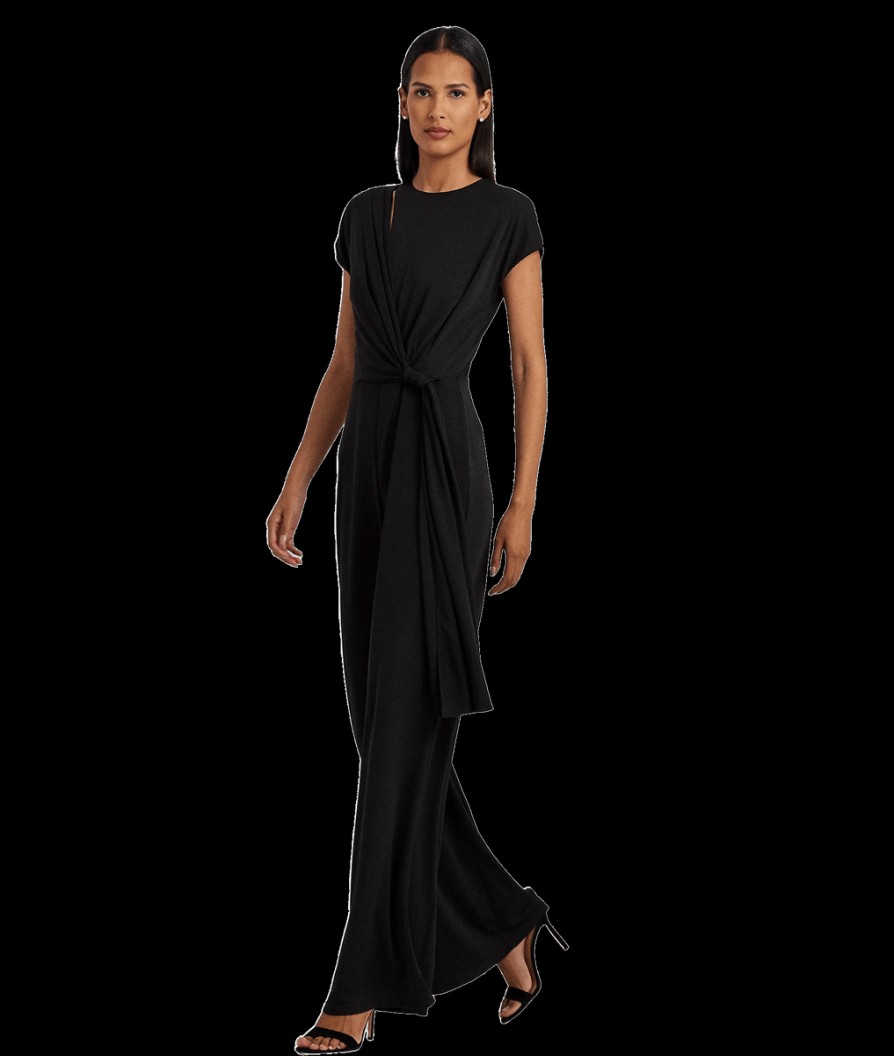 Women Lauren By RL Jumpsuits & Playsuits | Tie-Front Jersey Wide-Leg Jumpsuit - Black