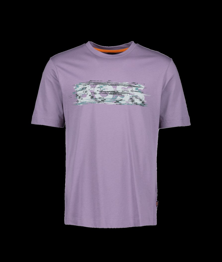 Men Boss Orange T-Shirts & Vests | Cotton-Jersey Relaxed-Fit T-Shirt With Logo Artwork - Purple