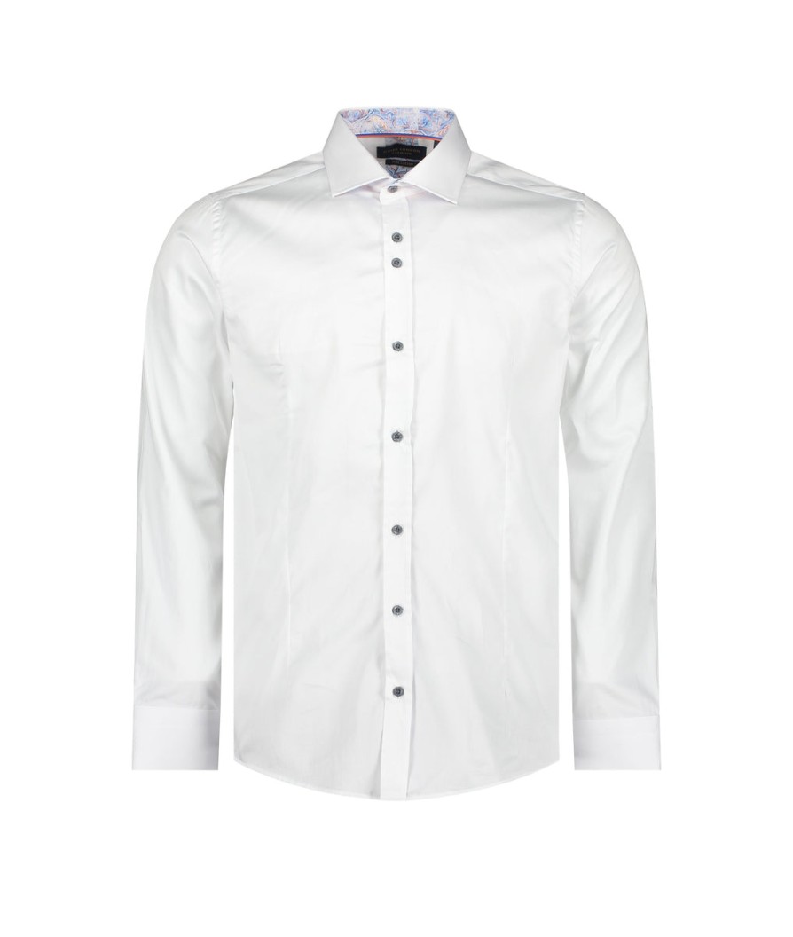 Men Guide London Shirts | Long Sleeve Cotton Sateen Shirt - White