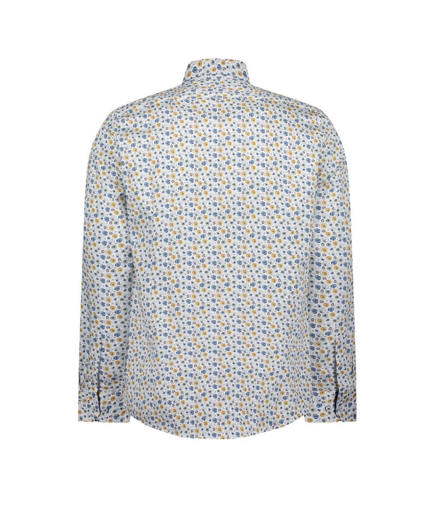 Men Guide London Shirts | Long Sleeve Geometric Print Shirt - White/Tan