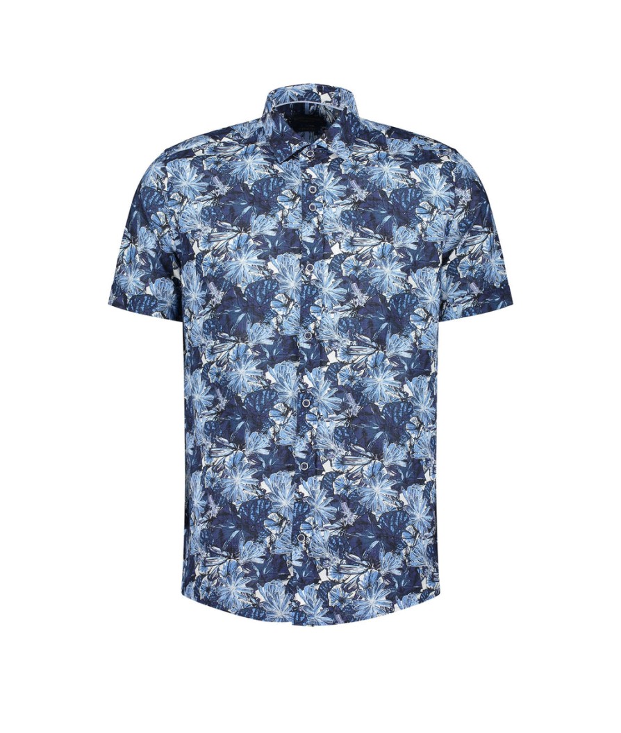 Men Guide London Shirts | Half Sleeve Floral Print Shirt - Navy/Blue