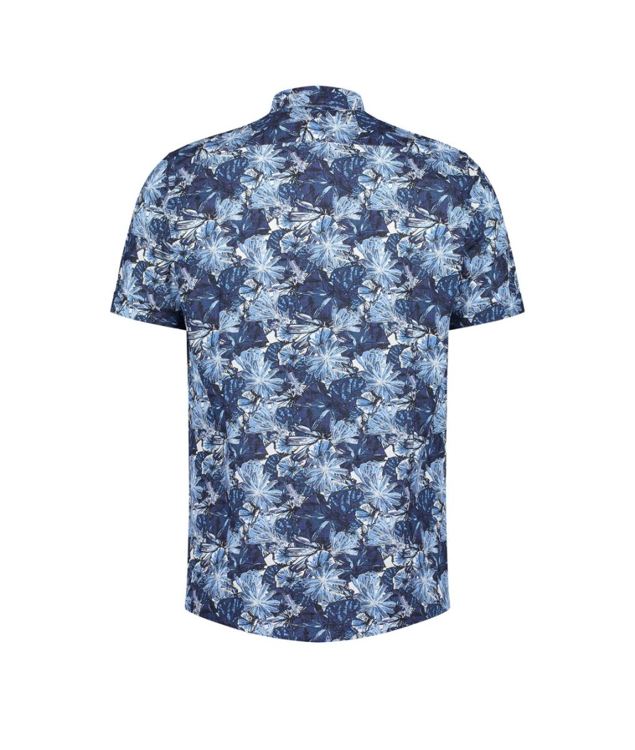 Men Guide London Shirts | Half Sleeve Floral Print Shirt - Navy/Blue