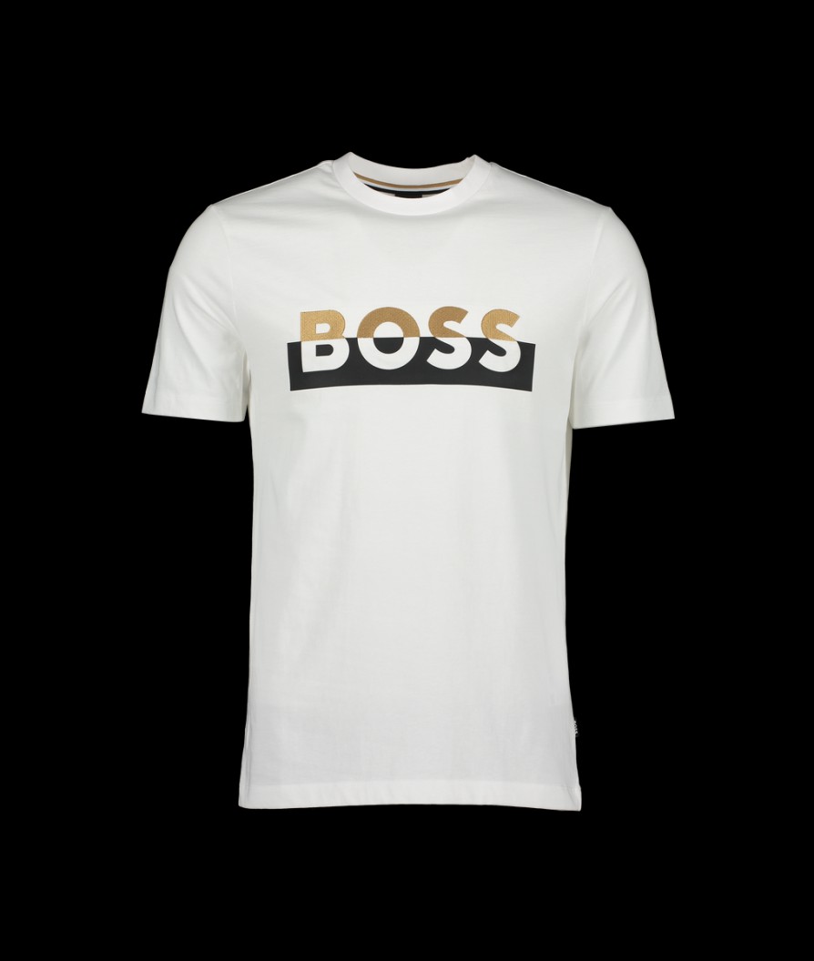 Men Boss Black T-Shirts & Vests | Tiburt T-Shirt - White