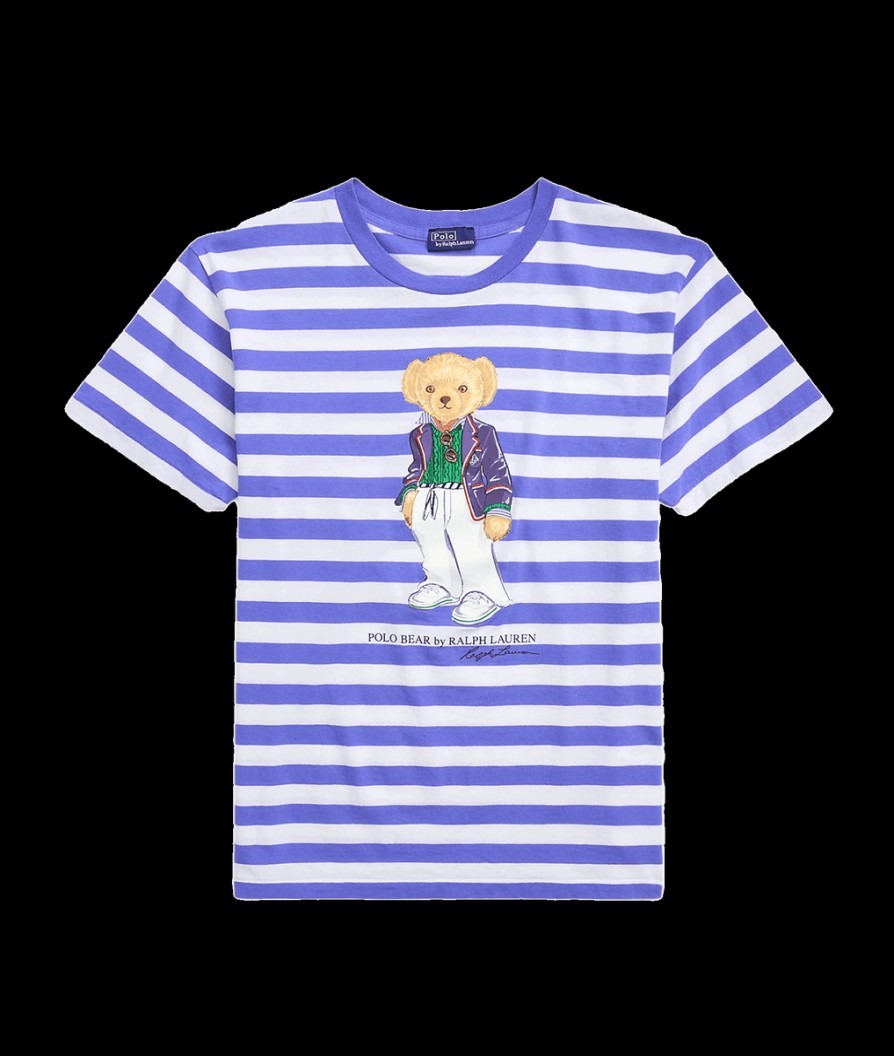 Women Polo Ralph Lauren Polo Ralph Lauren | Polo Bear Striped Cotton Tee - Resort Blue/White Stripe