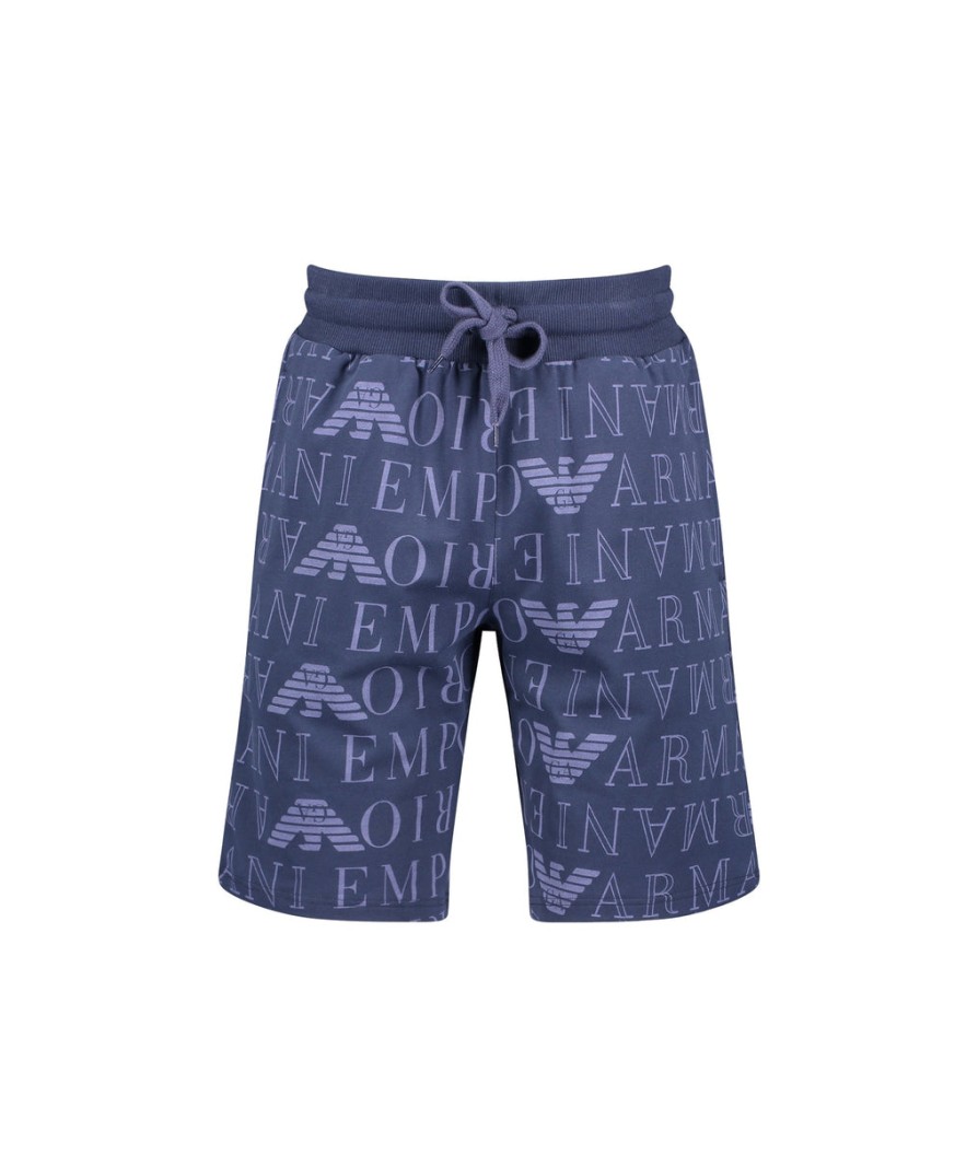 Men Emporio Armani Shorts | Marine Print Bermuda Short - Blue