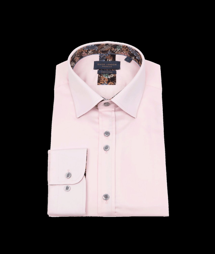 Men Guide London Shirts | Long Sleeve Cotton Shirt - Pink