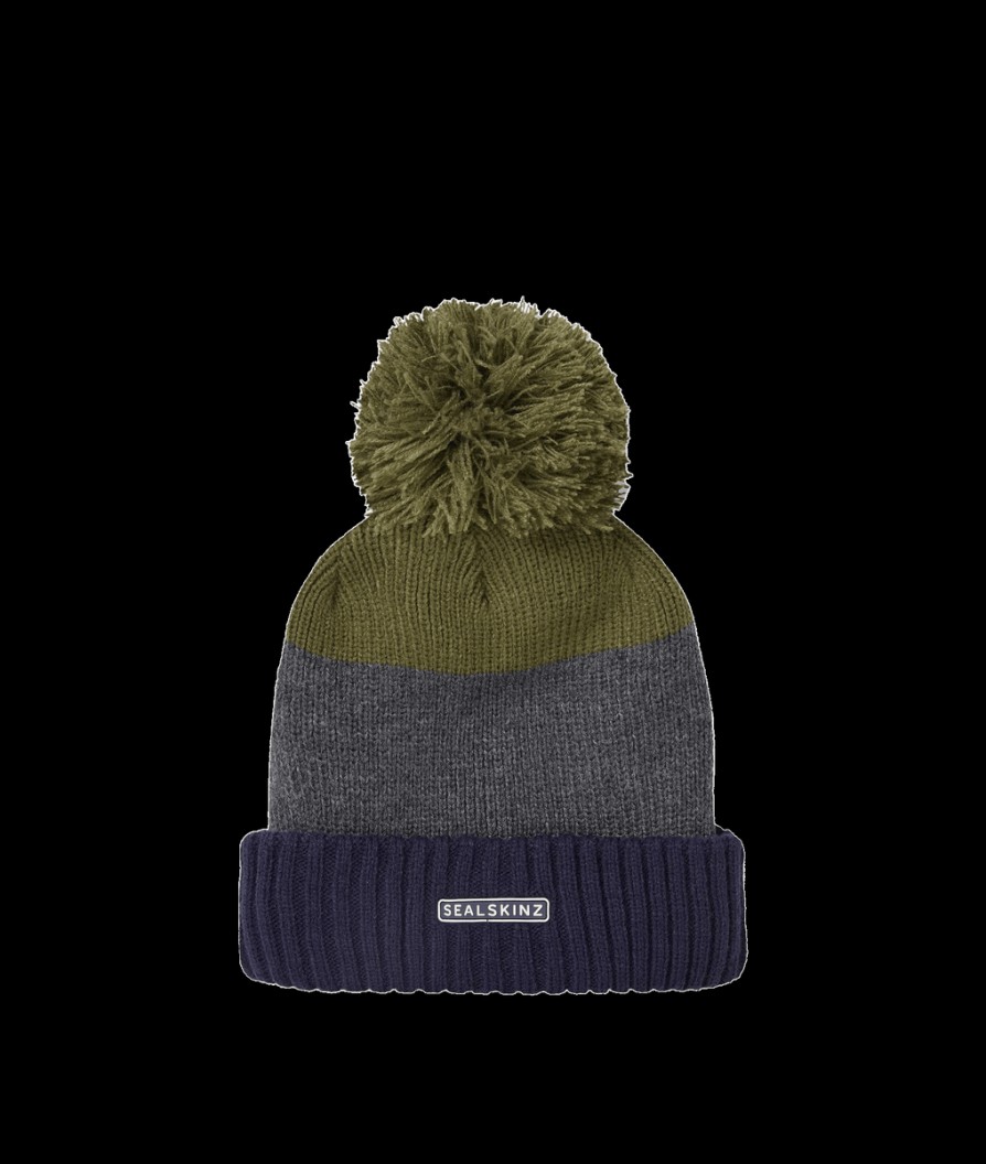 Men Sealskinz Hats | Waterproof Fleece Lined Cold Weather Striped Bobble Hat - Multi