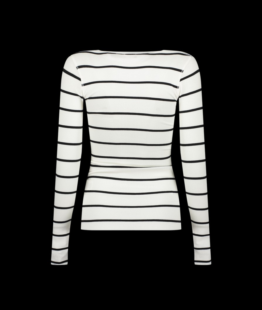 Women Polo Ralph Lauren Tops | Striped Long-Sleeve Sweatshirt - White/Polo Black