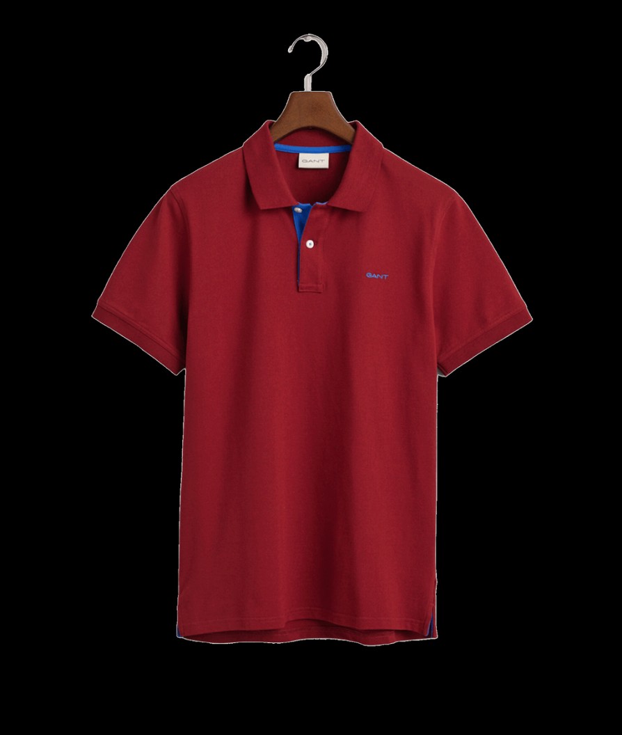 Men Gant Polo Shirts | Contrast Pique Polo Shirt - Plumped Red