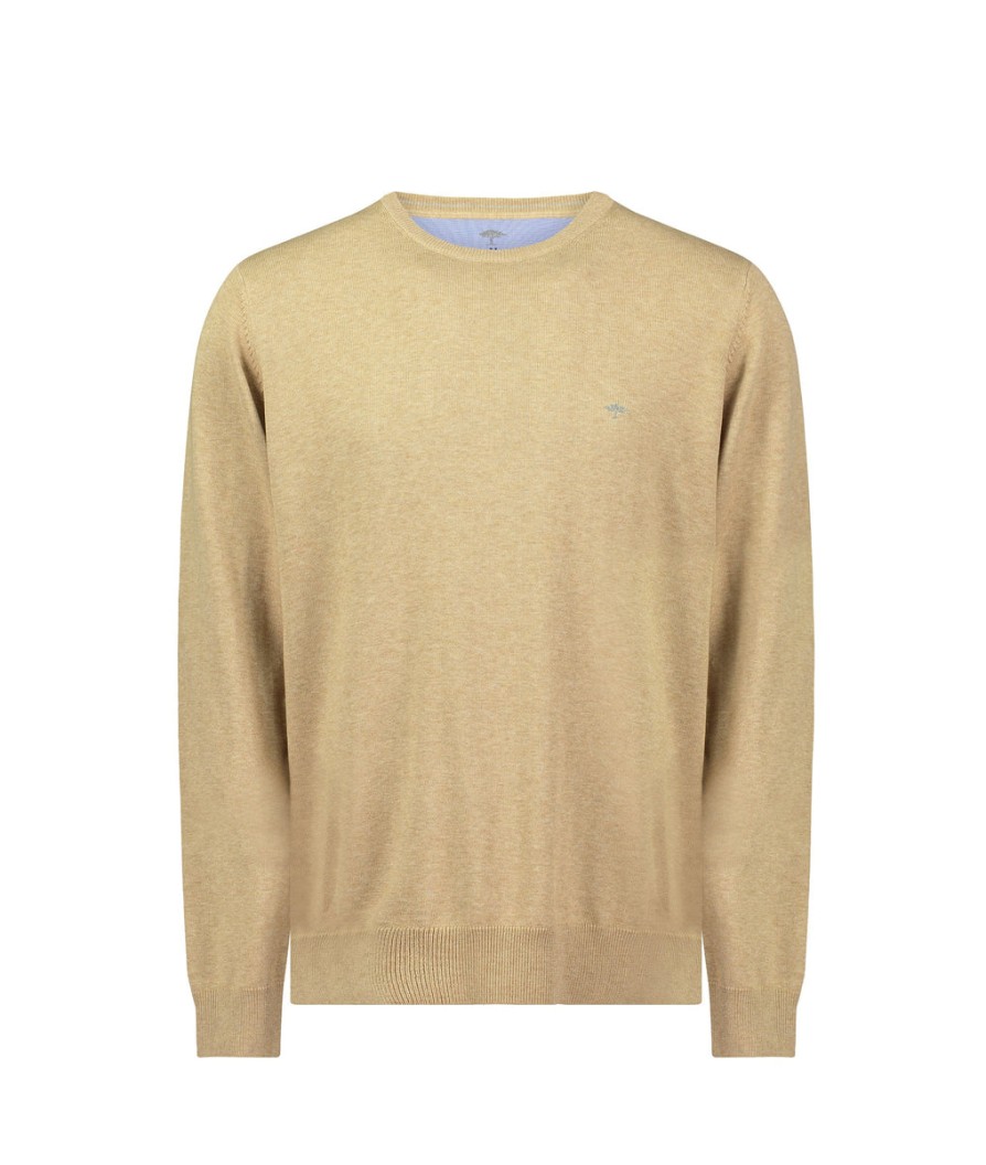 Men Fynch Hatton Knitwear | Flamingo Superfine Cotton Sweater - Beige