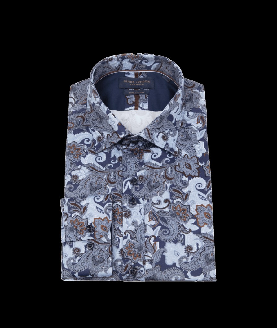 Men Guide London Shirts | Paisley Shirt In Premium Cotton - Blue