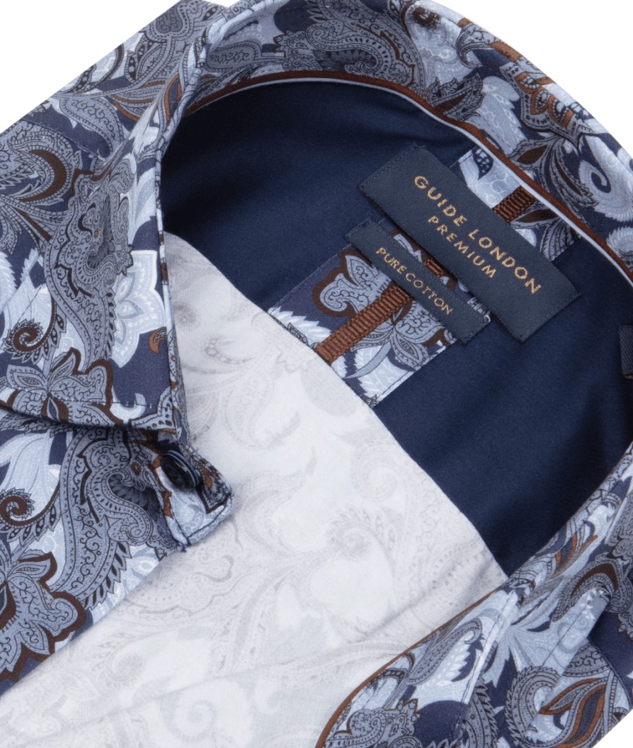 Men Guide London Shirts | Paisley Shirt In Premium Cotton - Blue