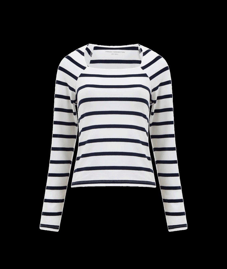 Women French Connection French Connection | Rallie Stripe Square Neck Long Sleeve Top - White