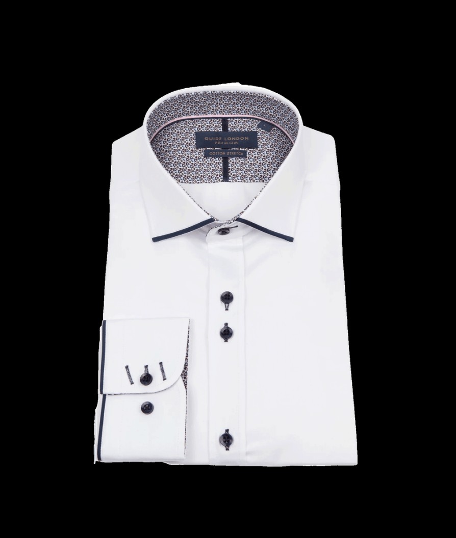 Men Guide London Shirts | Long Sleeve Cotton Elastane Shirt - White