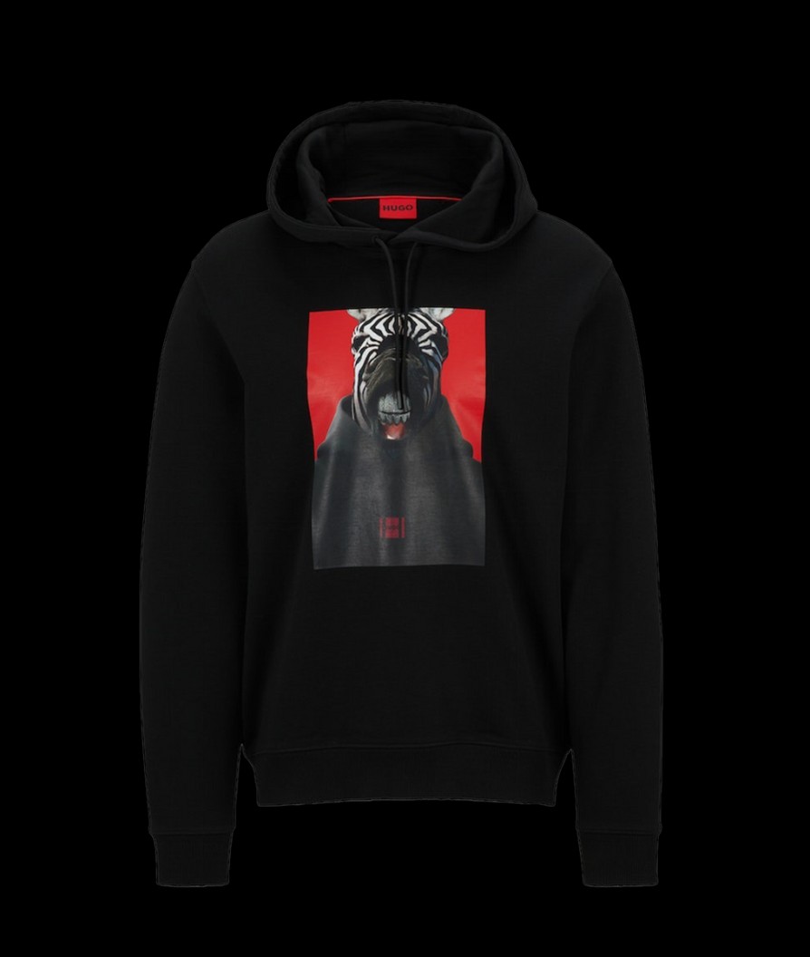 Men Hugo Hoodies & Sweatshirts | Debras Graphic-Print Hoodie - Black