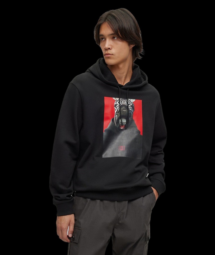 Men Hugo Hoodies & Sweatshirts | Debras Graphic-Print Hoodie - Black