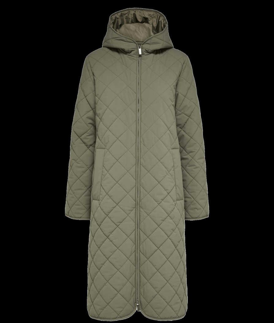 Women Selected Femme Jackets & Coats | Long Quilted Jacket - Dusky Green