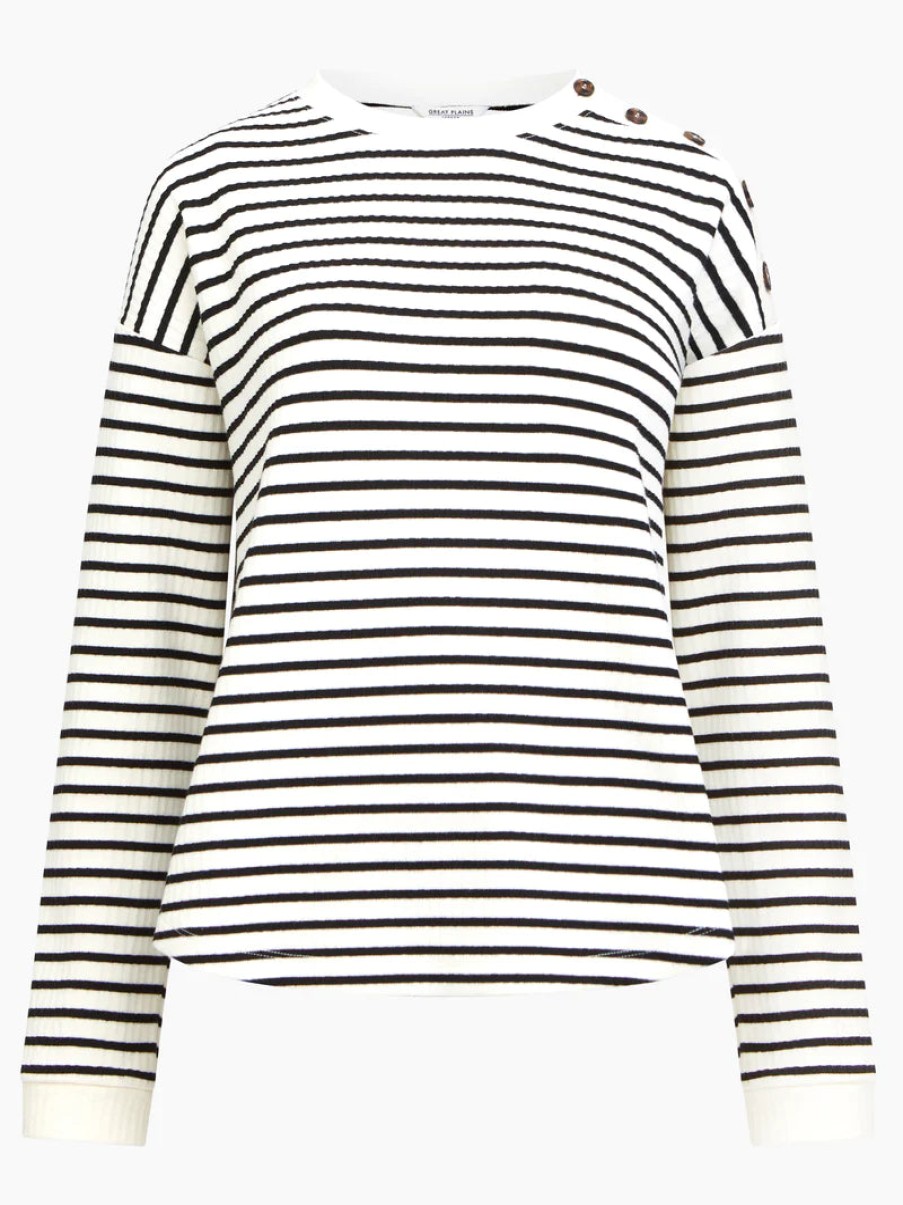 Women Great Plains Great Plains | Stripe Rib Button Detail Top - White