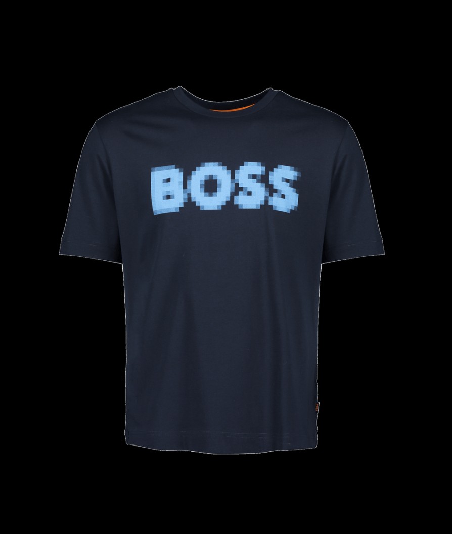 Men Boss Orange T-Shirts & Vests | Cotton-Jersey Relaxed-Fit T-Shirt With Logo Artwork - Navy