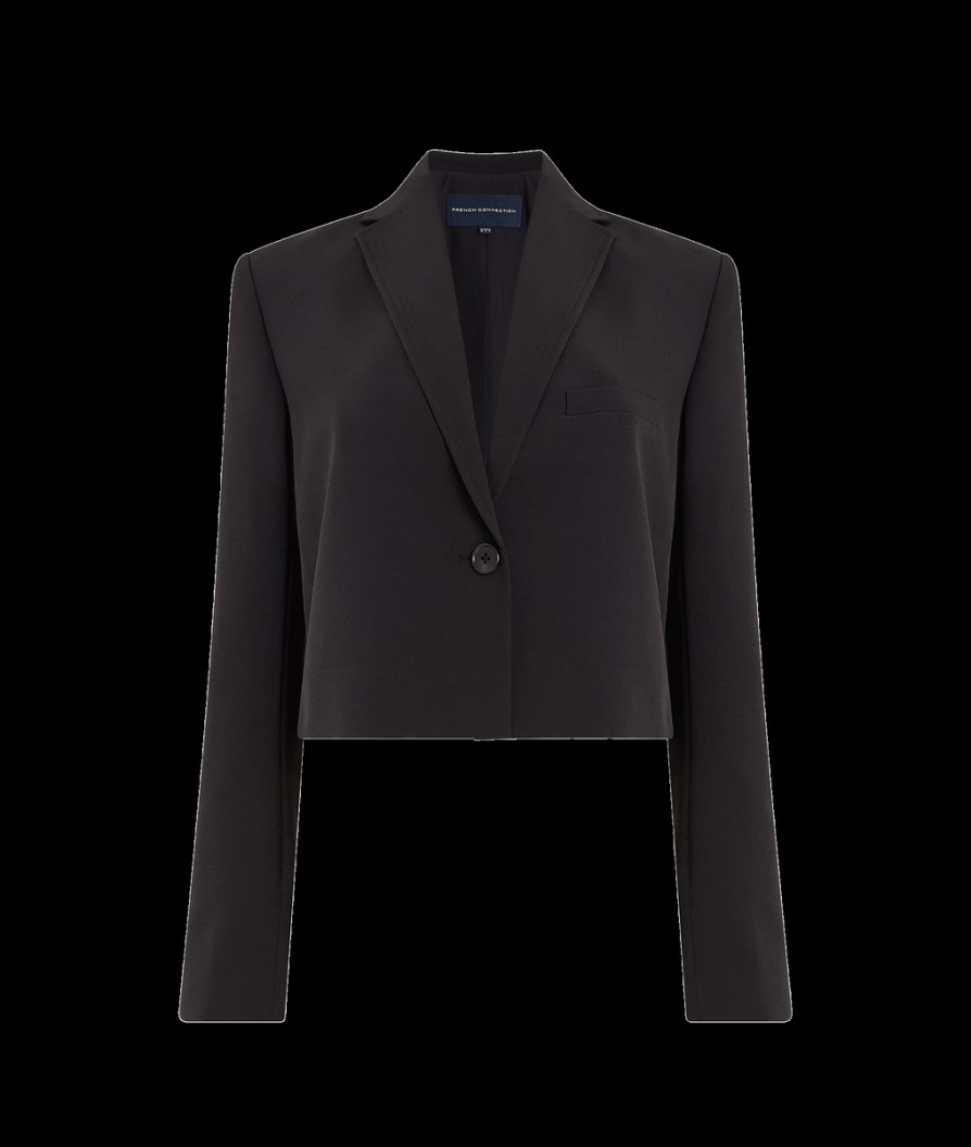 Women French Connection French Connection | Echo Crepe Cropped Blazer - Blackout