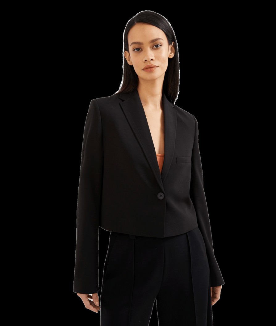 Women French Connection French Connection | Echo Crepe Cropped Blazer - Blackout