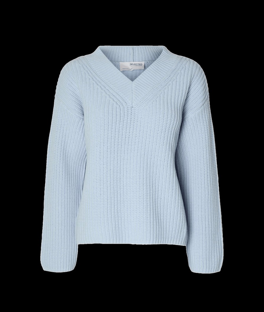 Women Selected Femme Selected Femme | V-Neck Knitted Jumper - Blue