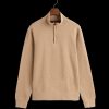 Men Gant Knitwear | Sacker Rib Half-Zip Sweatshirt - Khaki Melange