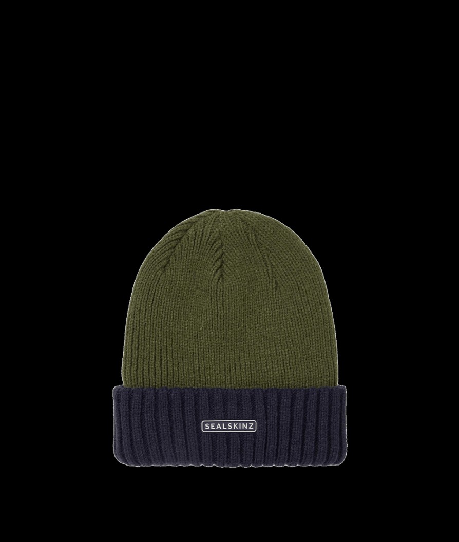 Men Sealskinz Hats | Waterproof Cold Weather Roll Cuff Beanie Hat - Green