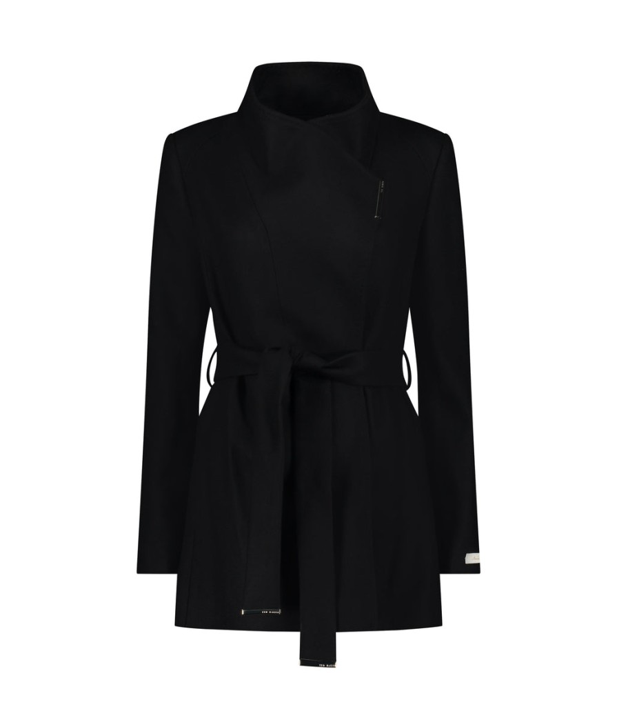 Women Ted Baker Jackets & Coats | Rosess Wool Wrap Short Coat - Black