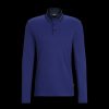 Men Boss Black Polo Shirts | Pleins 23 Slim Fit Long-Sleeved Polo Shirt - Dark Blue