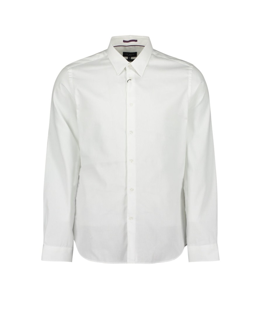 Men Ted Baker Formal Shirts | Slim Fit Sateen Shirt - White