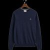 Men Gant Knitwear | Superfine Lambswool Crew Neck Sweater - Dark Navy Melange