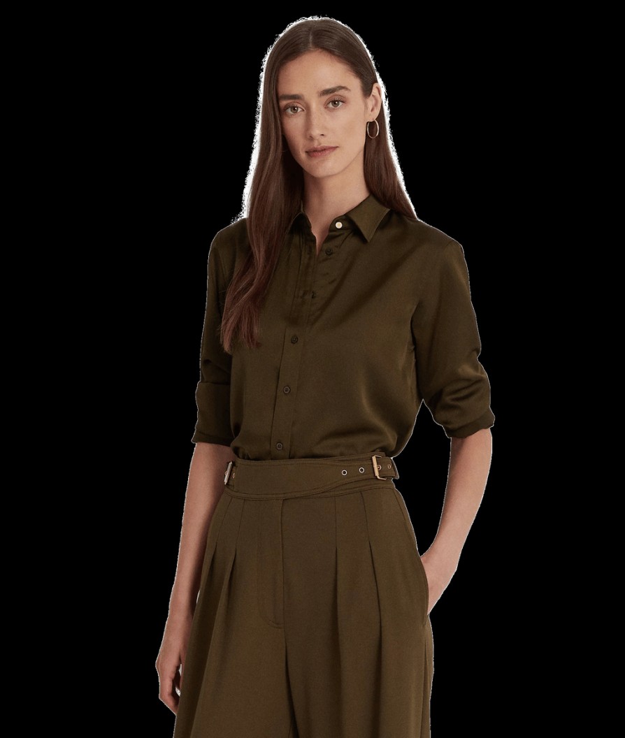 Women Lauren by Ralph Lauren Lauren By Ralph Lauren | Satin Charmeuse Shirt - Botanic Green