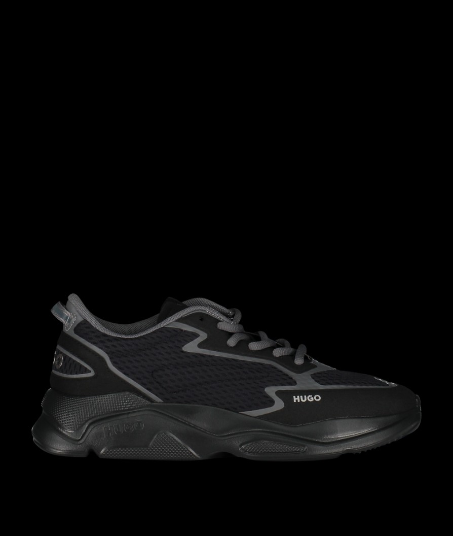 Men Hugo Trainers | Mixed-Material Trainers With Decorative Reflective Piping - Dark Grey