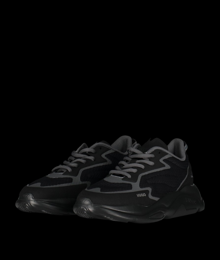 Men Hugo Trainers | Mixed-Material Trainers With Decorative Reflective Piping - Dark Grey