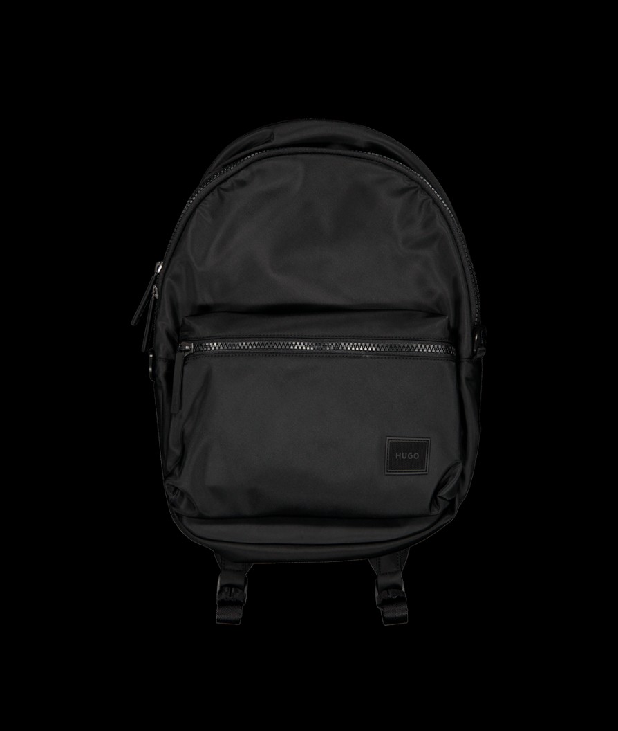 Men Hugo Bags | Backpack With Rubber Logo Patch - Black