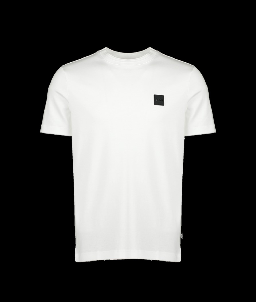 Men Boss Black T-Shirts & Vests | Cotton Regular-Fit T-Shirt With Logo Badge - White