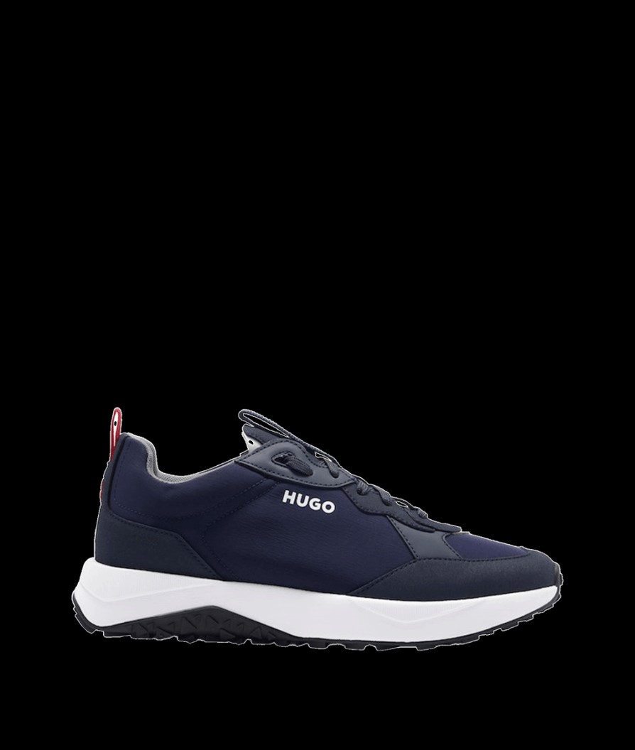 Men Hugo Trainers | Mixed Material Trainers With Eva-Rubber Outsole - Dark Blue