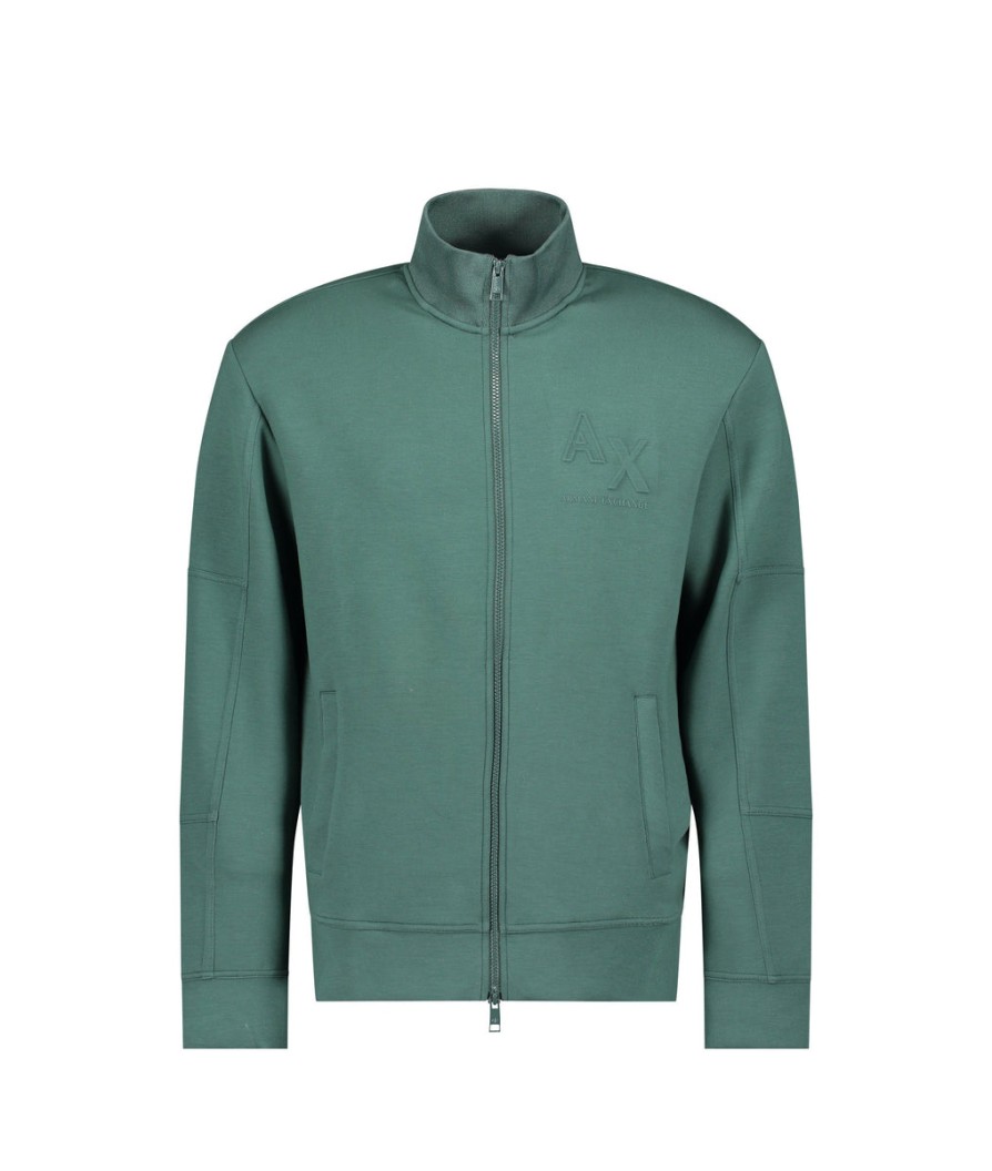 Men Armani Exchange Hoodies & Sweatshirts | Stretch Interlock Zip Up High Neck Logo Sweatshirt - Green