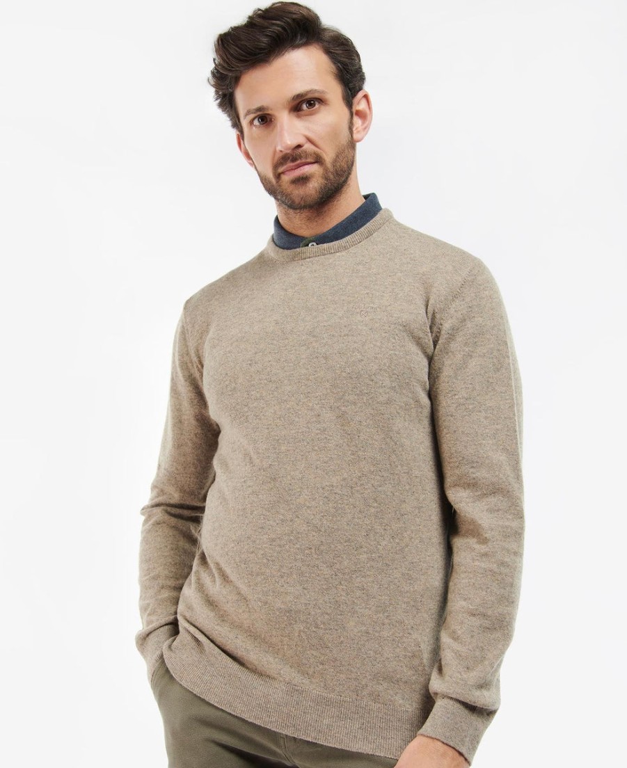 Men Barbour Knitwear | Essential Lambswool Crew Neck Sweatshirt - Fossil