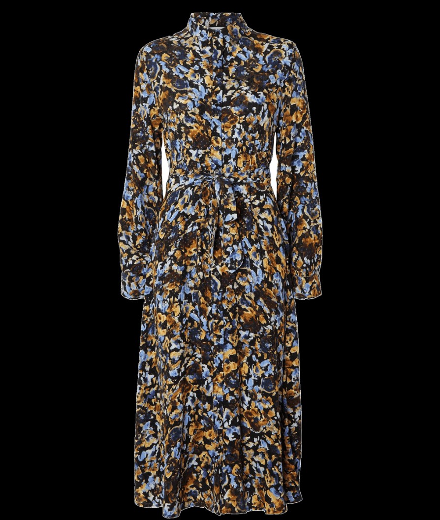 Women Selected Femme Dresses | Printed Shirt Dress - Black Wren